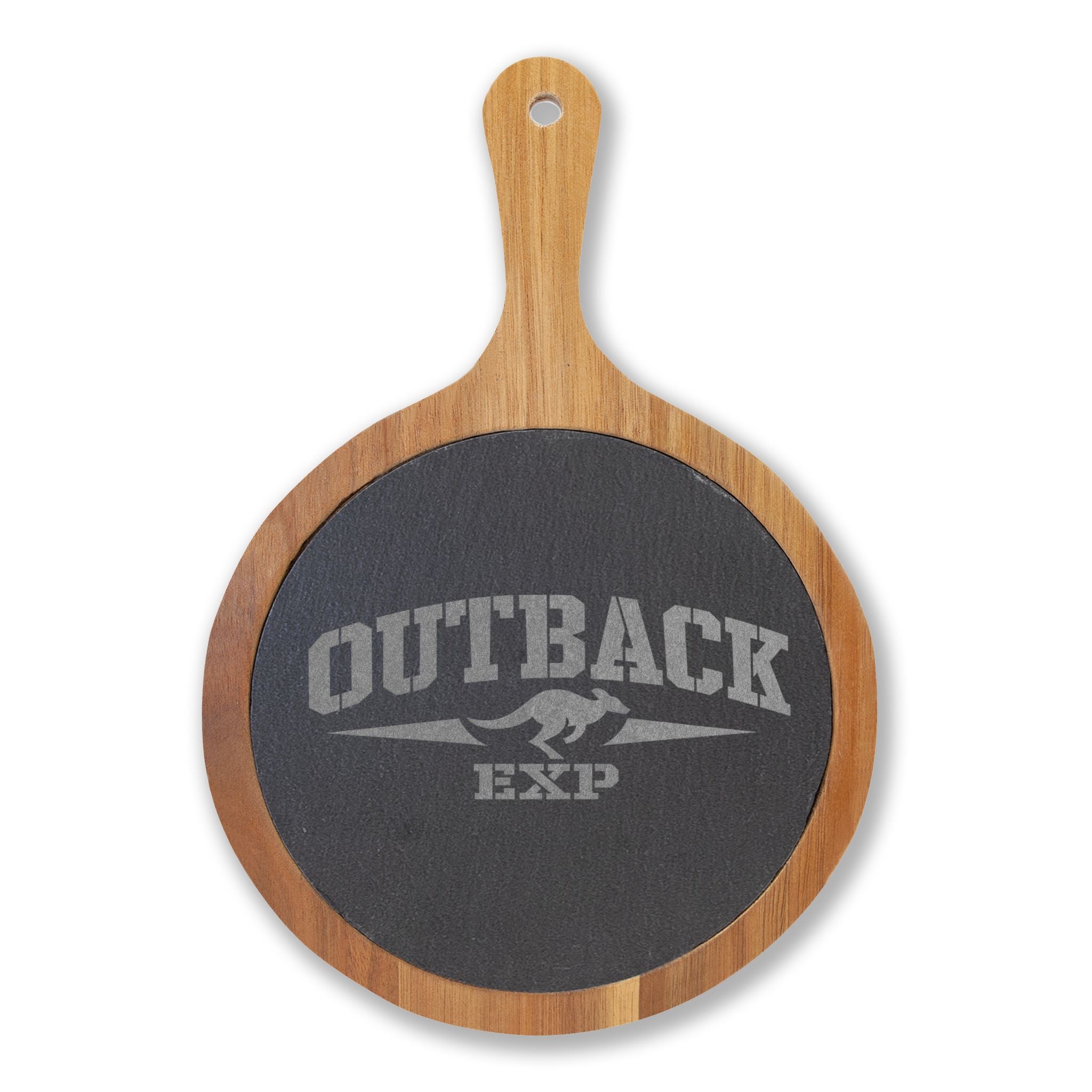 Engraved Acacia Charcuterie Board with Slate Insert & Cheese Tools — 'Outback' Logo