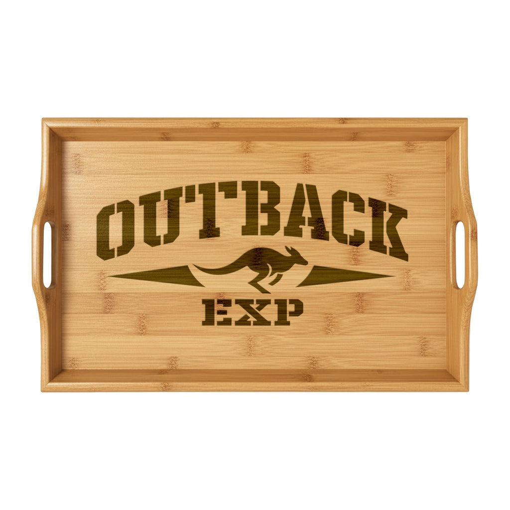 Bamboo Serving Tray — Engraved 'OUTBA EXP' Kangaroo Design