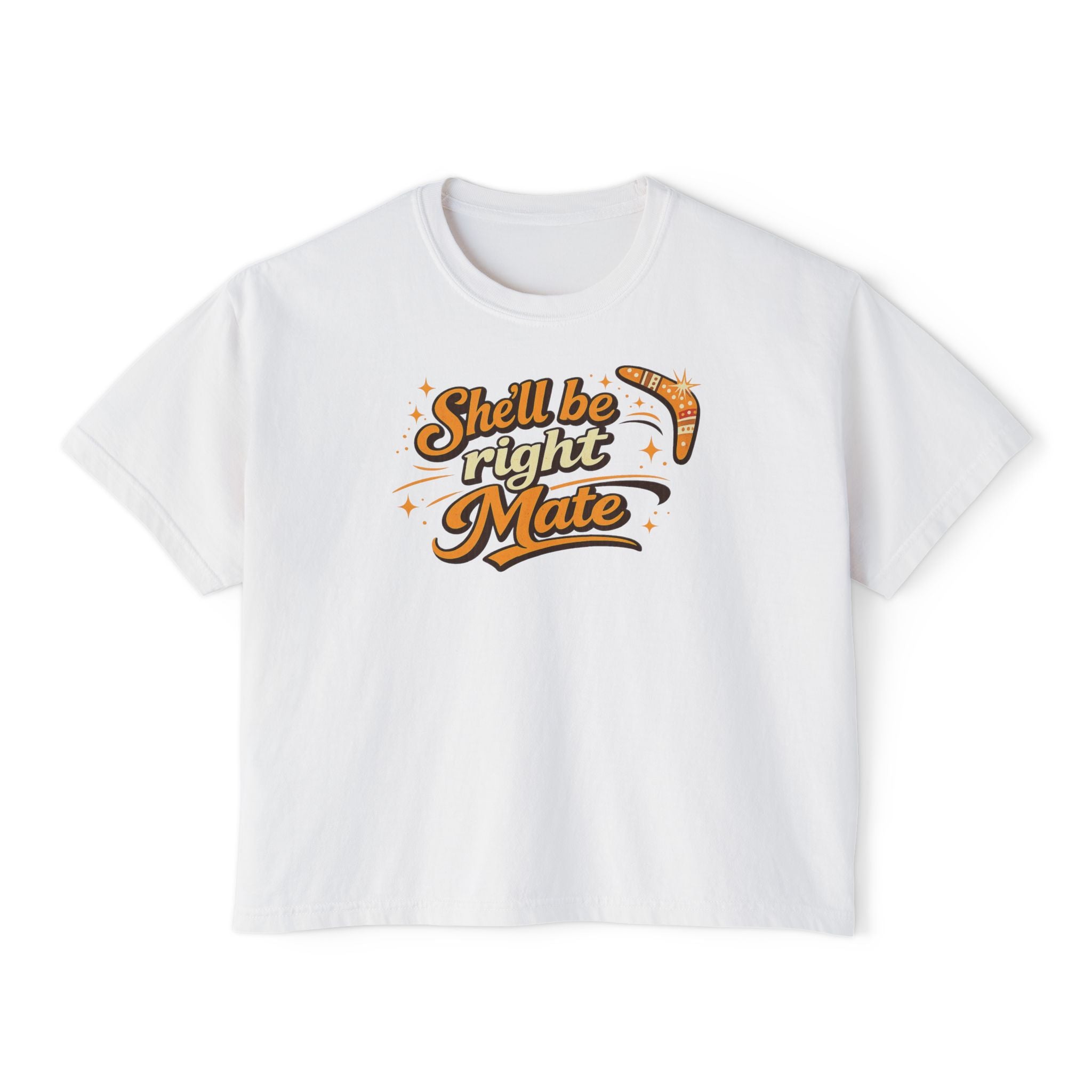 Boxy Tee — “She’ll Be Right Mate” Retro Aussie Graphic Shirt