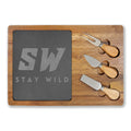 Engraved Acacia Charcuterie Board with Slate Insert & Cheese Knives — "Stay Wild" Design