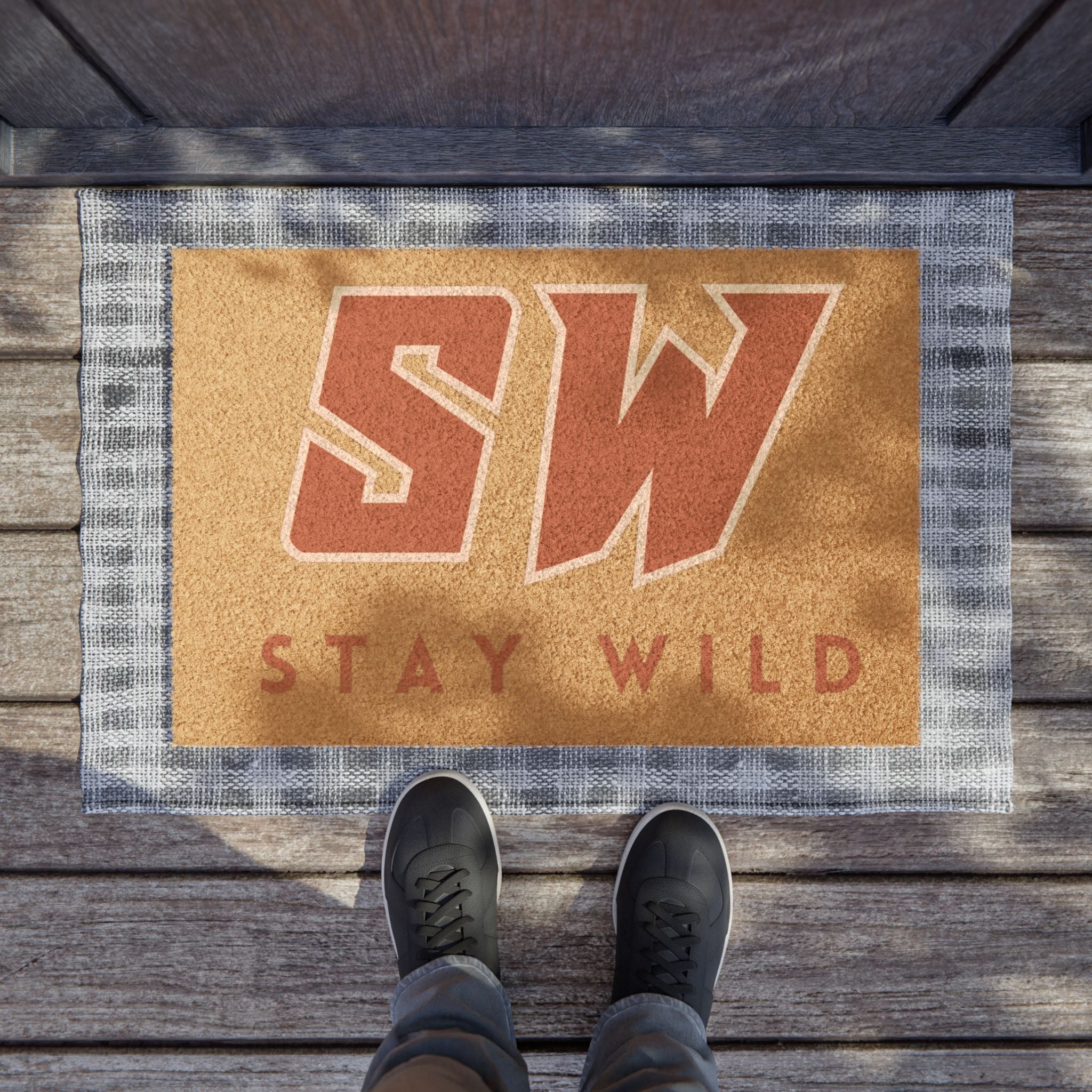 Stay Wild Rustic 'SW' Welcome Mat for Front Door