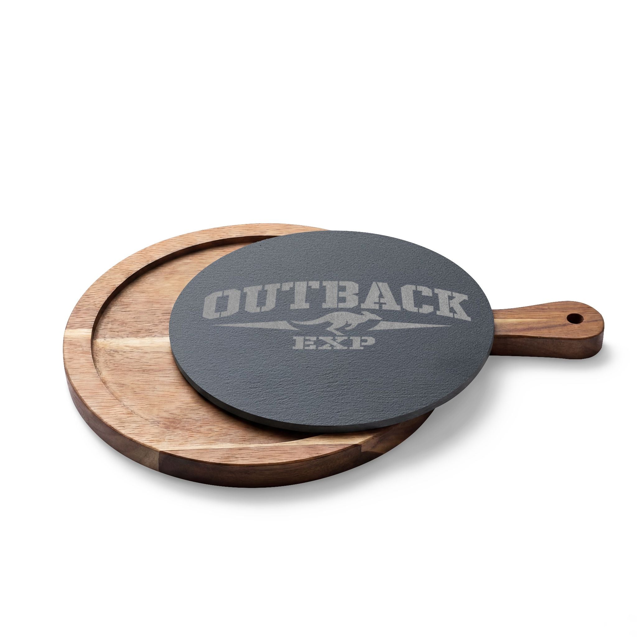 Engraved Acacia Charcuterie Board with Slate Insert & Cheese Tools — 'Outback' Logo